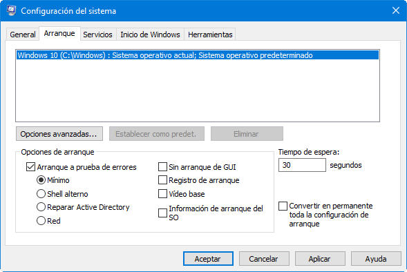 Modo seguro de Windows 10