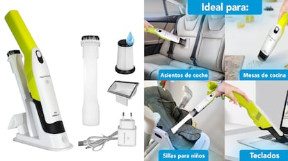 El conjunto de accesorios de este aspirador de mano es muy completo, incluyendo por ejemplo un cepillo para tapicerías.