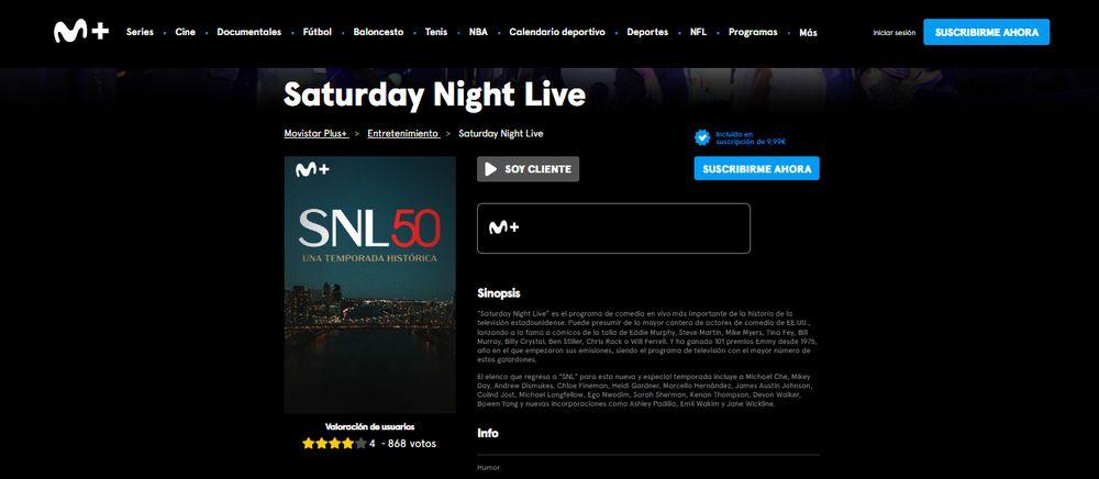 Saturday Night Live en la interfaz de Movistar Plus+