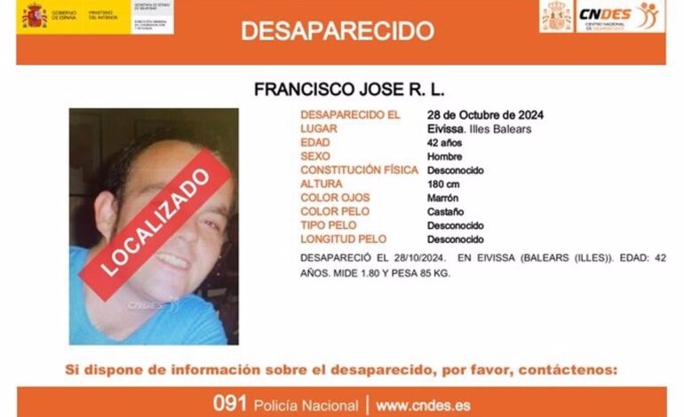 Localizan al hombre de 42 años desaparecido desde hace casi un mes en Ibiza