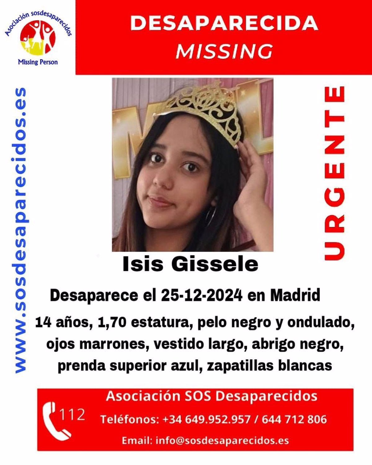 Buscan a una chica de 14 años desparecida el Día de Navidad en Madrid