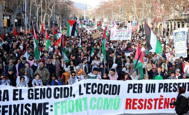 La manifestación por Gaza en Barcelona avisa de que «el sufrimiento no ha terminado» pese al alto al fuego