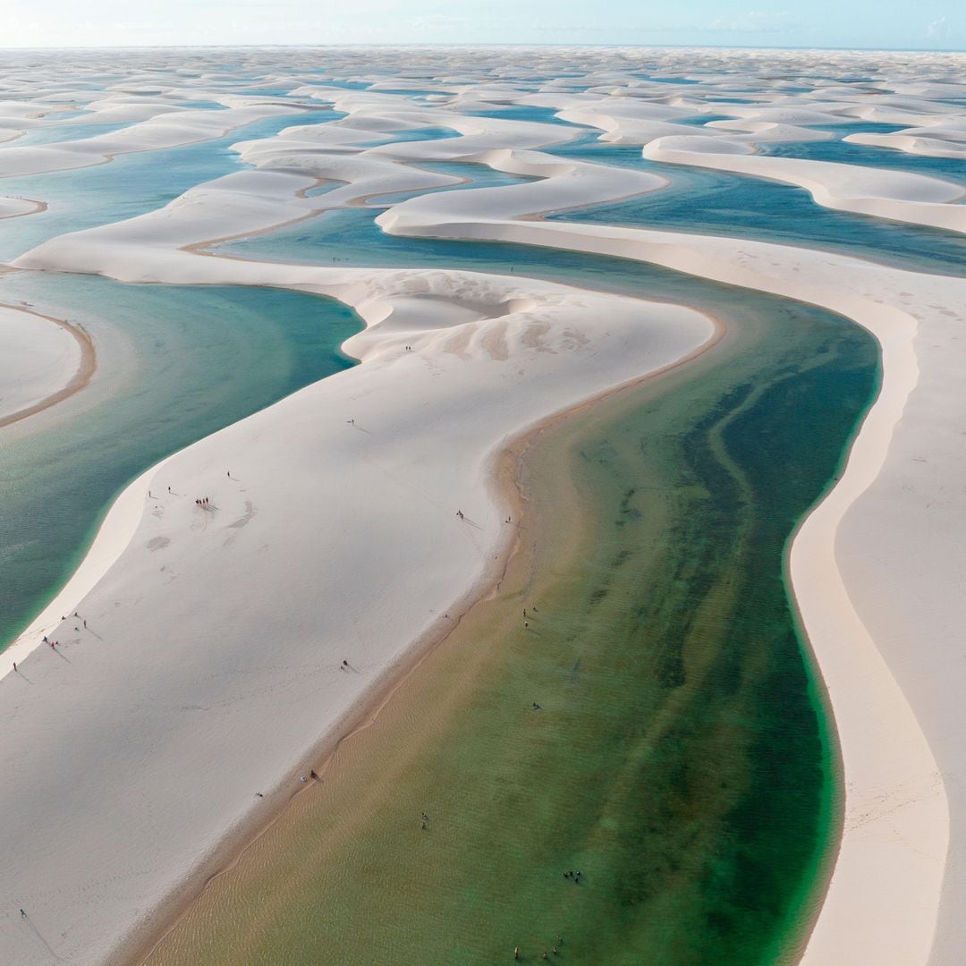 Vista aérea de los Lençois Maranhenses, uno de los paisajes más espectaculares de Brasil, Patrimonio de la Humanidad