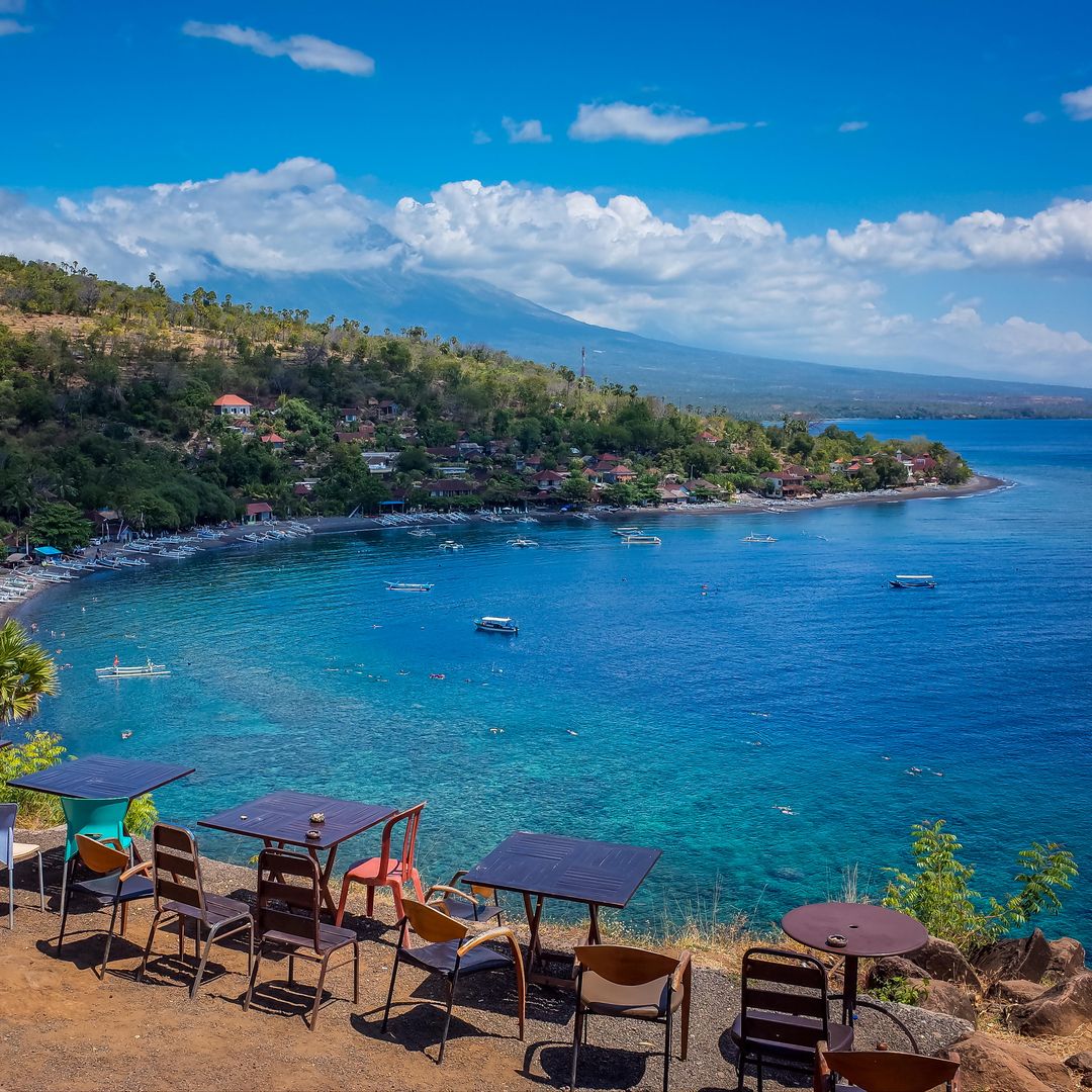 Mirador de la playa de Jemeluk en Amed, Bali