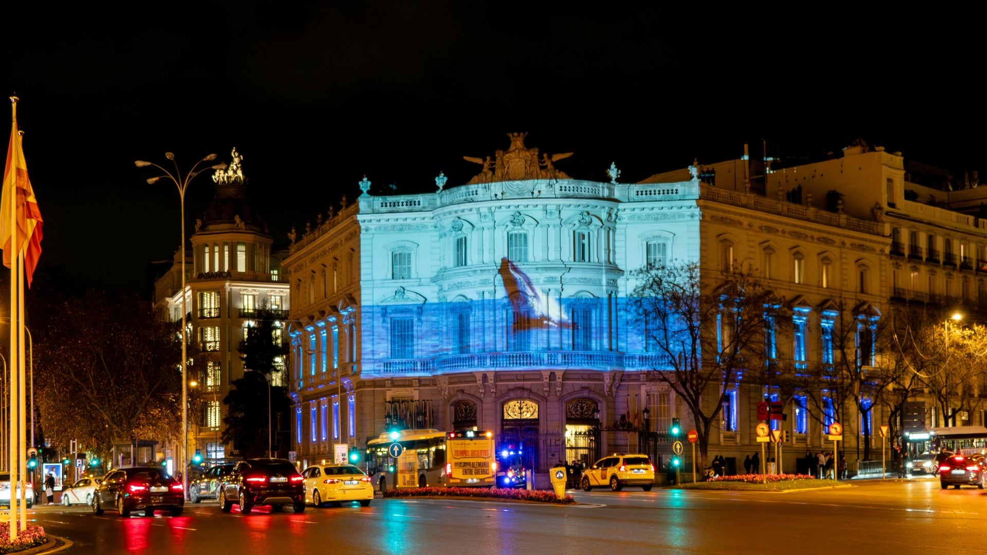 Videomapping en la fachada del palacio de la Casa de América coincidiendo con Fitur en Madrid