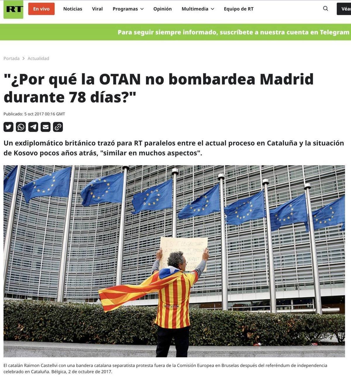 Captura de pantalla de la web de RT en español en octubre de 2017.