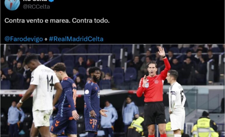 El irónico tuit del Celta tras el partido en el Bernabéu: «Contra viento y marea, contra todo»