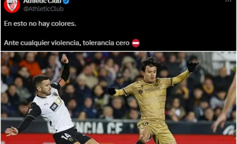 «En esto no hay colores»: el Athletic se pone al lado de la Real Sociedad tras los graves incidentes de Mestalla