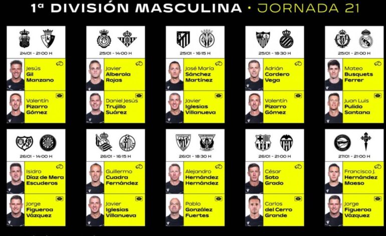 Designaciones arbitrales de la jornada 21: Soto Grado arbitrará el Barcelona – Valencia