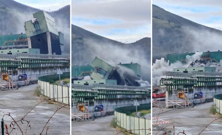 Así fue la última voladura de la operación de desmantelamiento de la térmica de Tineo