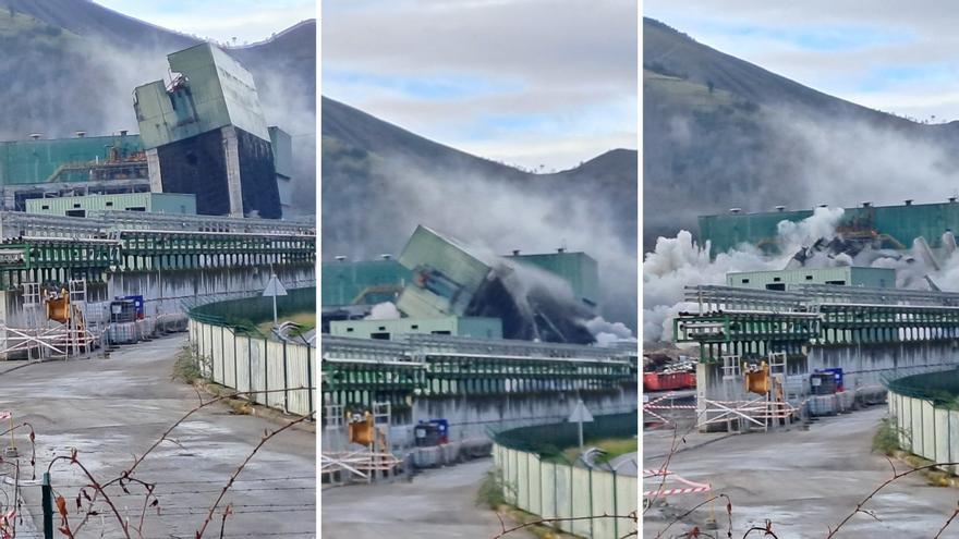 Así fue la última voladura de la operación de desmantelamiento de la térmica de Tineo