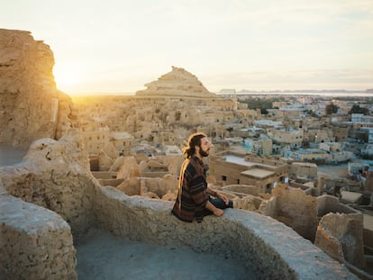 The panoramic view of Siwa oasis at sunset.