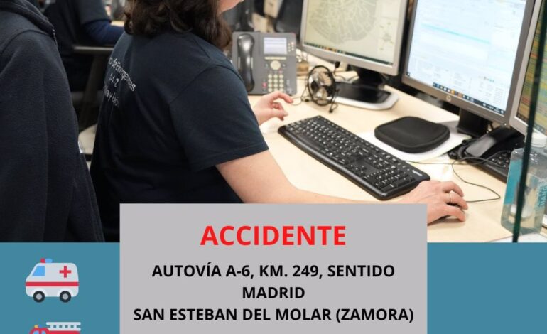 Un herido tras el vuelco de un camión en la A-6 en San Esteban del Molar