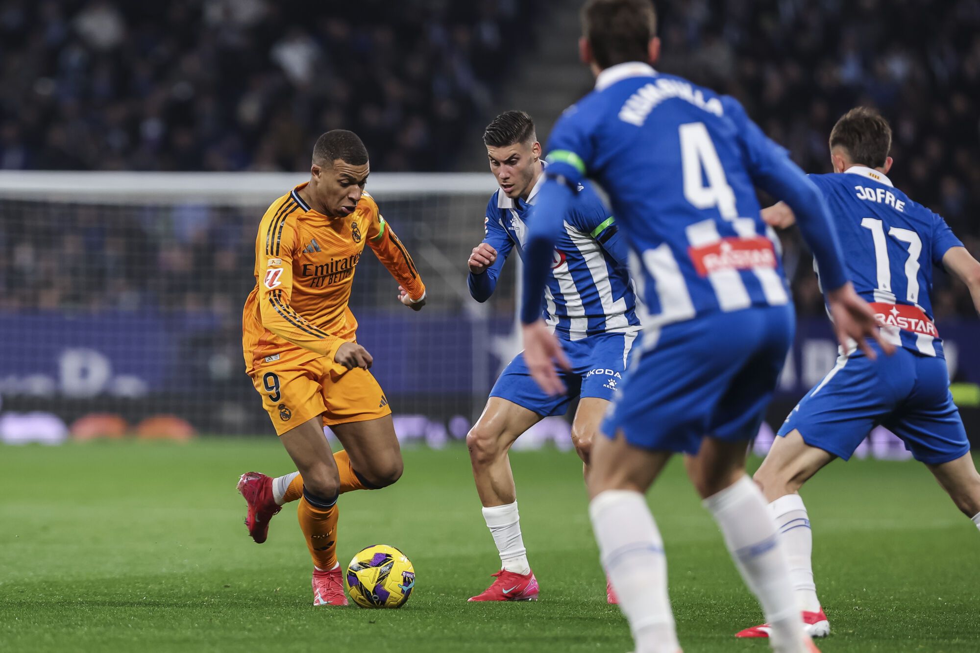 Kylian Mbappe del Real Madrid en acción durante la Liga Española, la Liga Sports de EA, el partido de fútbol jugó entre RCD Espanyol y el Real Madrid en el estadio RCDE el 01 de febrero de 2025 Incellela, Barcelona, ​​España. AFP7 02/2025 solo para su uso en España. Javier Borrego / AFP7 / Europa Press; 2025; Fútbol; Deporte; Zsoccer; Zsport; RCD Espanyol V Real Madrid - La EA Sports League;