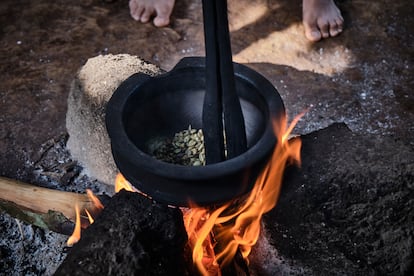 Uno de los contenedores donde se hace el café. Esta experiencia, llamada 