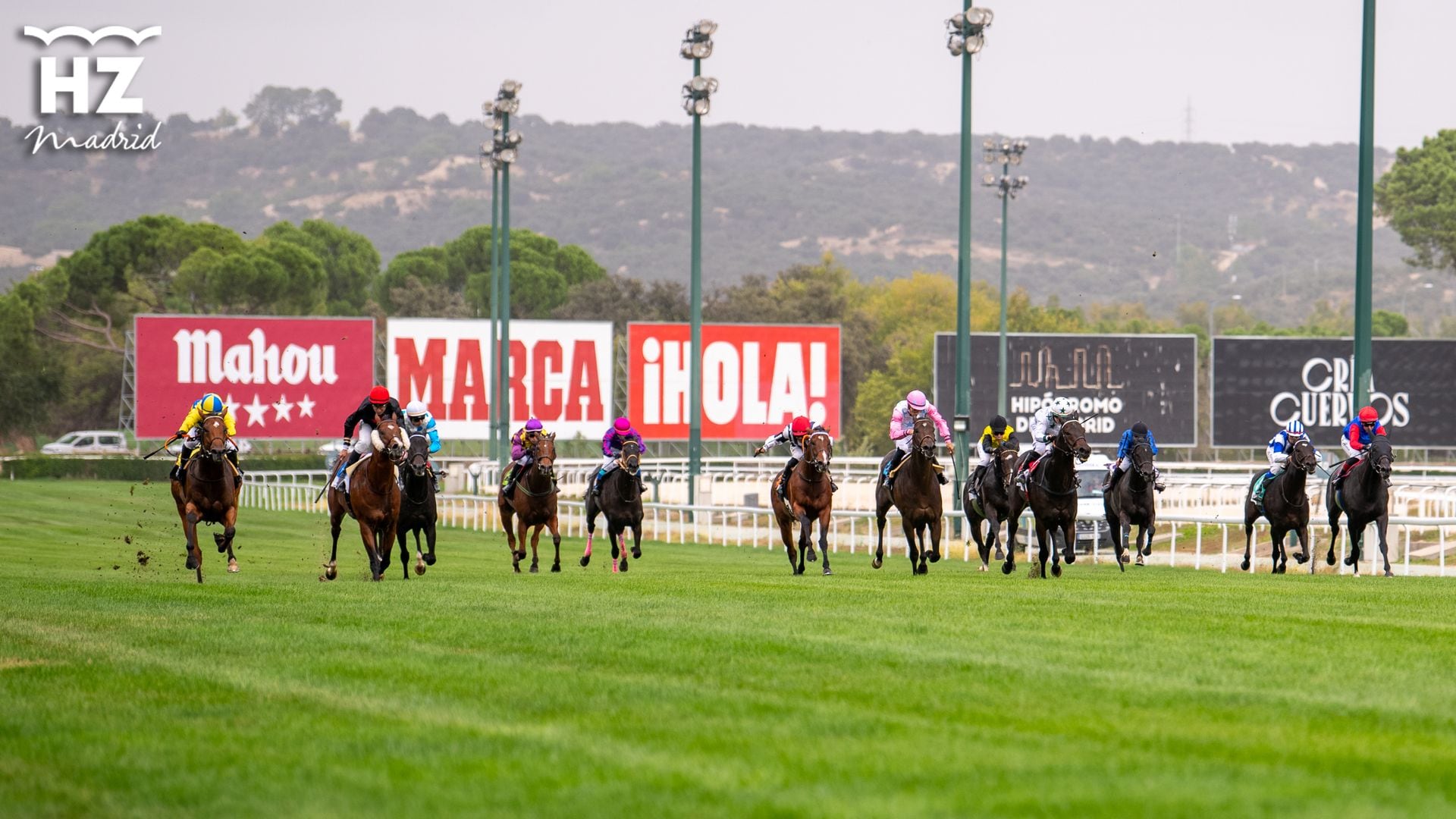 Carrera de caballos en el hipódromo de Zarzuela en el cartel de Madrid Hola!