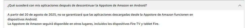 Mensajes sobre el cierre de Amazon AppStore en Android