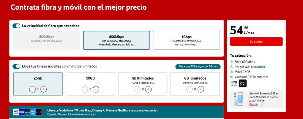 Vodafone ofrece fibra, móvil y dazn