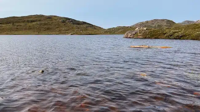 Un lago de Groenlandia cerca de Kangerlussuaq que se oscureció después del calor y las lluvias extremas de 2022. (Crédito de la imagen: Hazukova Vaclava)