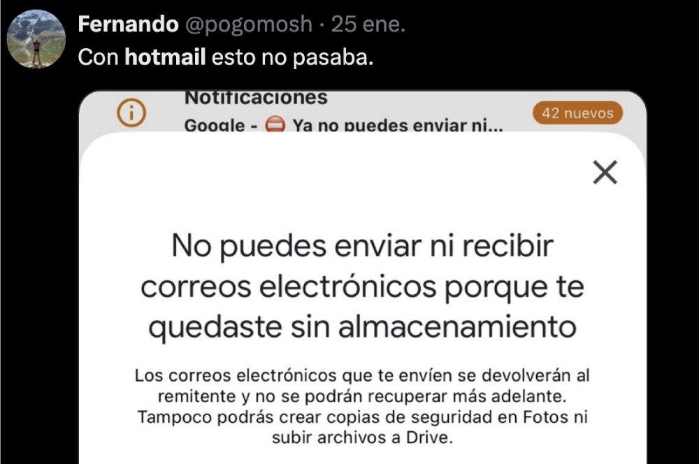 Tweets sobre Gmail y Hotmail