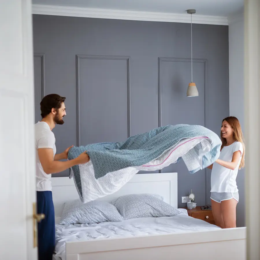 Pareja haciendo la cama