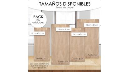 Estas bolsas de papel están disponibles en diferentes tamaños.