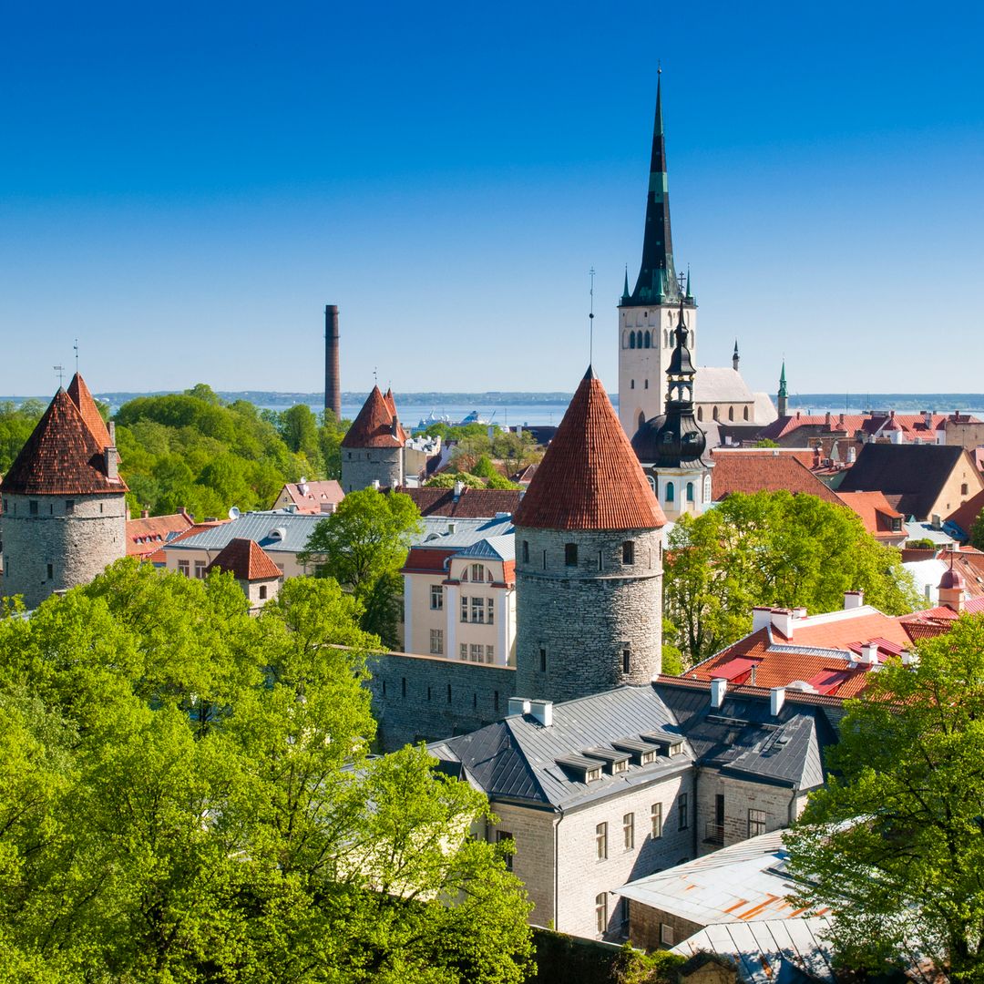 Ciudad medieval de Tallin con la Catedral de Saint-Olav en la colina de Toompea