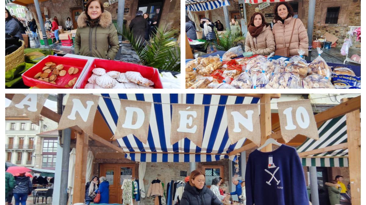 Galletas, pastel del peregrino, ropa y artesanías, en la feria del stock de Grado, que puso buena cara al mal tiempo