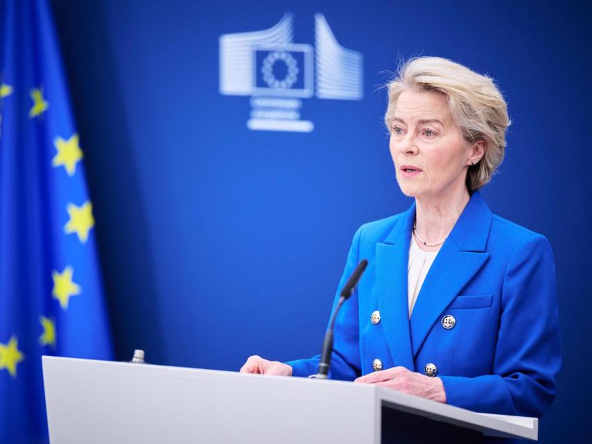 Presidente de la Comisión, Ursula von der Leyen, durante su conferencia de prensa el martes en Bruselas