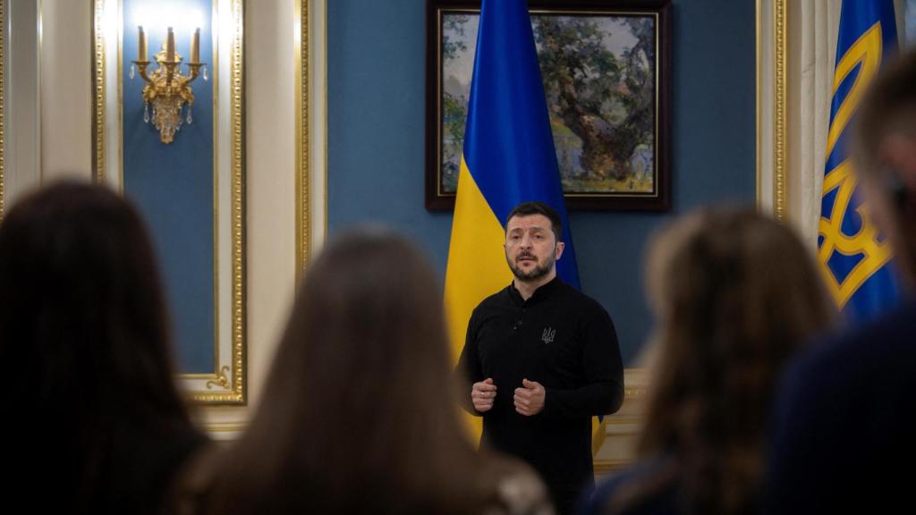 El presidente ucraniano, Volodimir Zelenski, habla durante una conferencia de prensa en Kyiv.