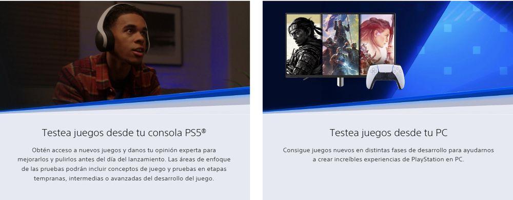 Diferentes opciones en el programa PlayStation Beta