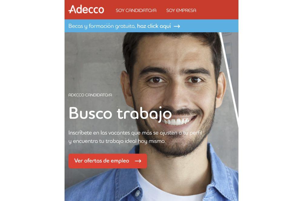 Captura de pantalla del sitio web de Adecco