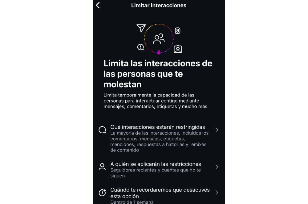 Limite las interacciones en Instagram