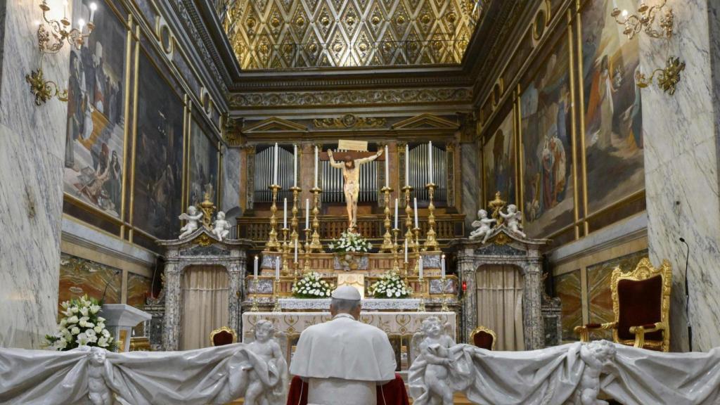 Papa Leo XIV este sábado en el Santuario Agustino del Virgen del Buen Consejo en Genazzano.