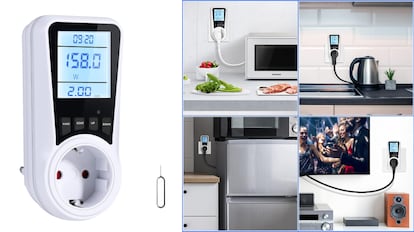Medidor de consumo eléctrico con tecnología de pantalla LCD con retroiluminación.