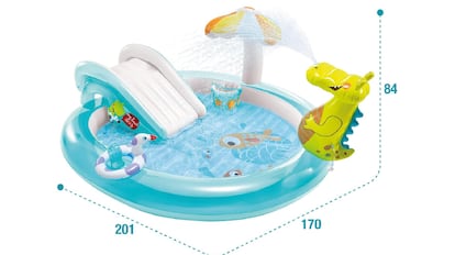 Piscina para niños inflables con tobogán, cocodrilo, pato y paraguas.