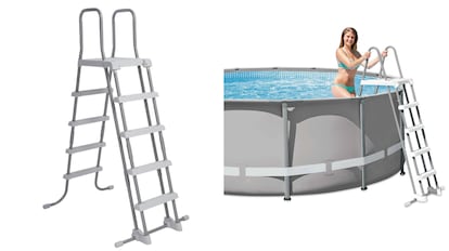 Esta escalera de piscina extraíble puede mantener más de 130 libras.