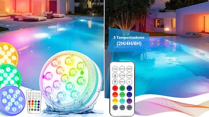Luces de piscina LED bañada con dos controles remotos.