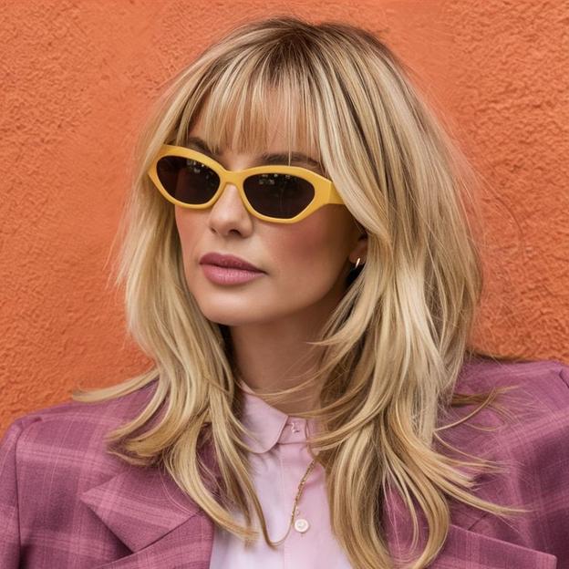 Modelo con una franja hilada en el corte de pelo silencioso