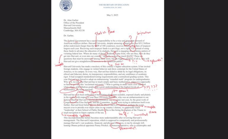 Frases incompletas, errores en los tiempos verbales… La secretaria de Educación de Trump manda una carta a Harvard llena de faltas