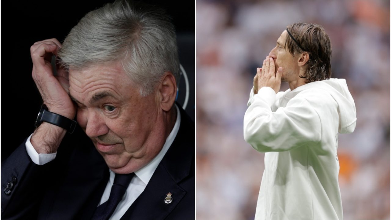 Modric y Ancelotti, emocionados en su despedida en el Santiago Bernabéu