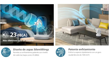 Este ventilador portátil y silencioso tiene tres configuraciones de velocidad.
