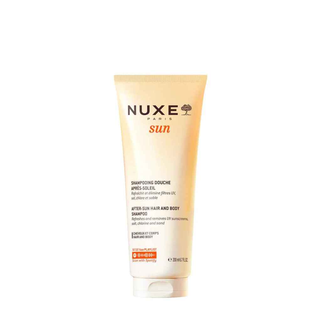 Champú y nuxe un gel de ducha después del súbito