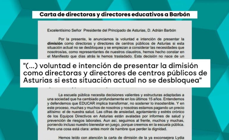 Más de 100 directores de colegios asturianos amenazan a Barbón con «dimitir en bloque» por la «precariedad» en sus centros