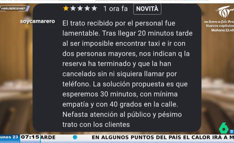Un restaurante deja en la calle con 40 grados a un grupo de comensales (dos de ellos, ancianos) por llegar 20 minutos tarde