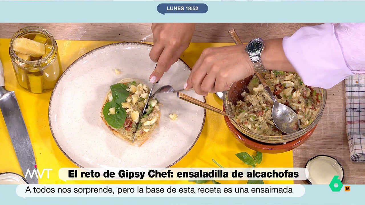 Supera el reto de Gipsy Chef con su receta de ensaladilla de alcachofas con huevo sobre ensaimada