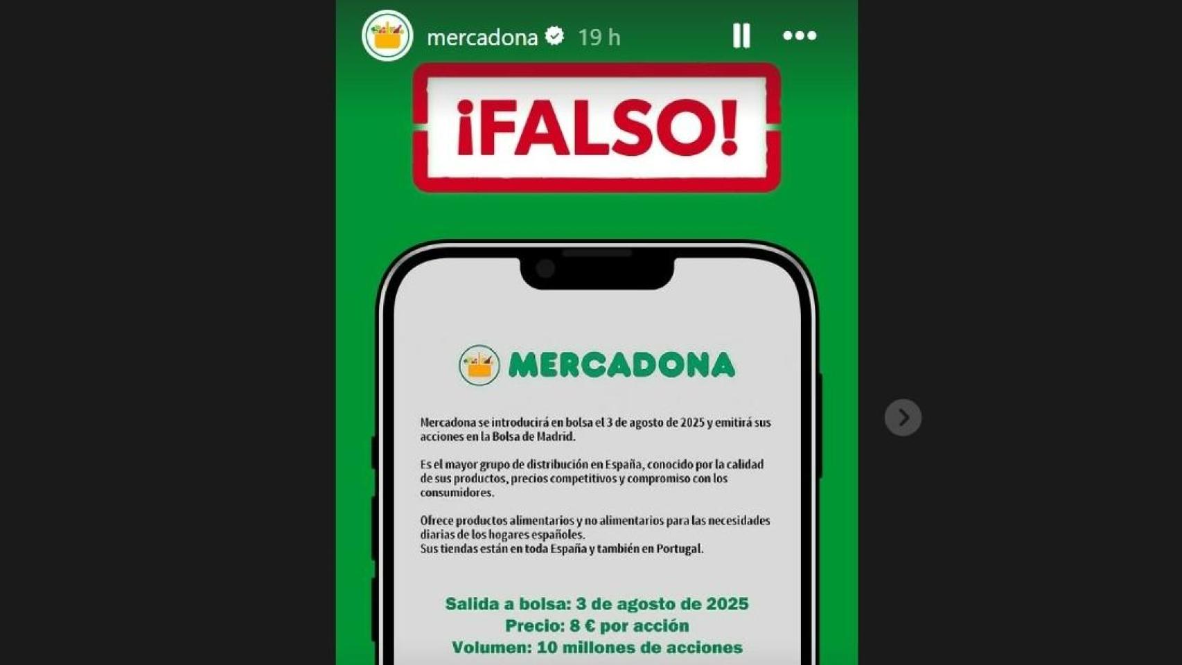 Mercadona desmiente en sus redes sociales un bulo que anunciaba su inminente salida a bolsa: «¡Falso!»