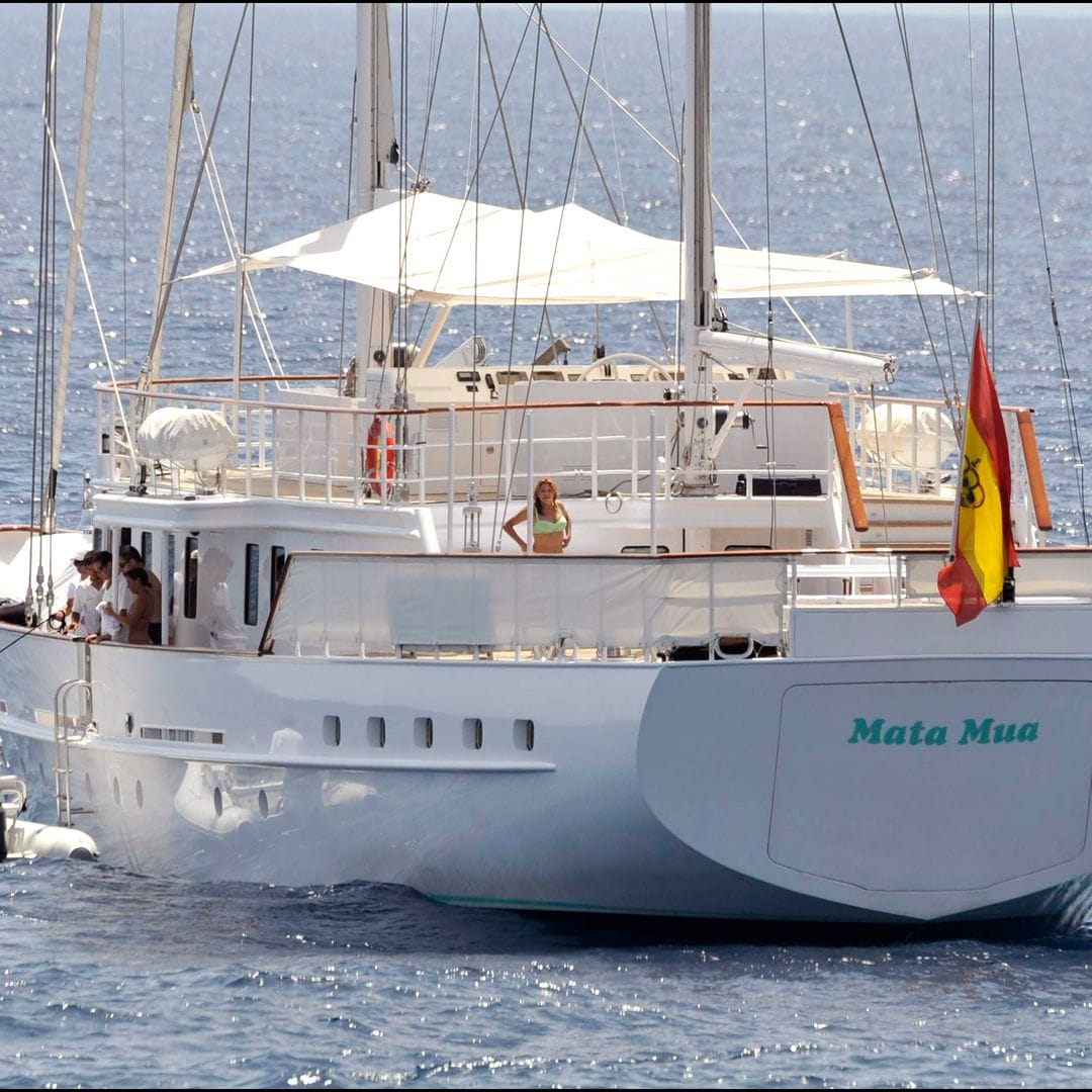 Carmen Cervera, Baronne Thyssen, en su yate Mata Mua durante unas vacaciones en Ibiza