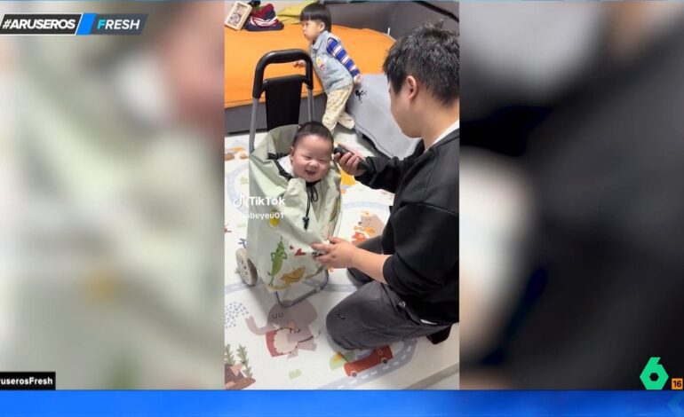 El curioso truco de un padre para cortar el pelo a su bebé