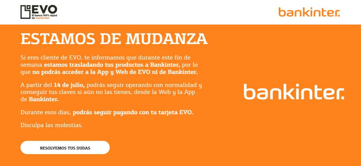Mensaje que aparece en Evo Banco
